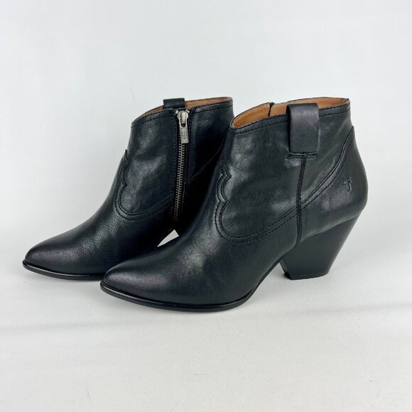 Frye Womens Reina Western Ankle Booties Black Leather Pointy Toe Boots size 9M - Picture 3 of 16